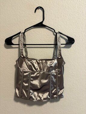 Satin Taupe Corset Crop Top | Adjustable Straps | Going Out Top